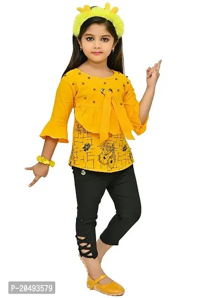 AS LIFE FASHION Rayon Casual Floral Printed Frill Sleeves Top and Pant Set Set for Girls-thumb2