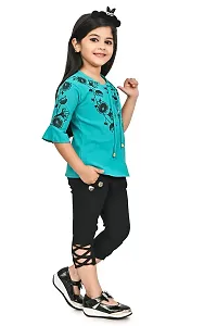 AS LIFE FASHION Crepe Casual Printed Top and Pant Set for Girls Kids-thumb2