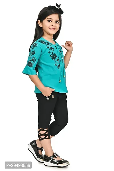 AS LIFE FASHION Crepe Casual Printed Top and Pant Set for Girls Kids-thumb3