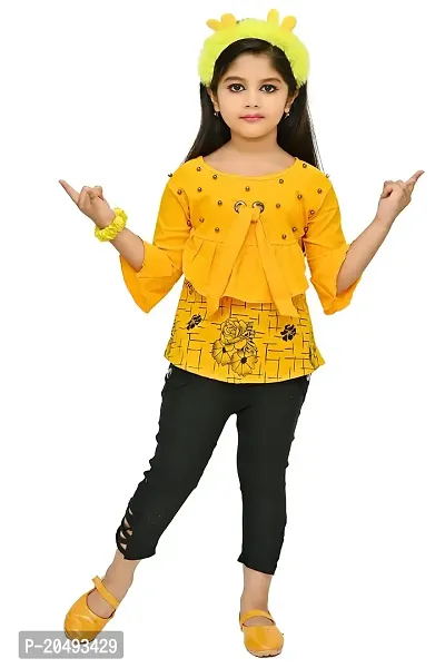 AS LIFE FASHION Crepe Casual Printed Top  Pant Set for Girls Kids