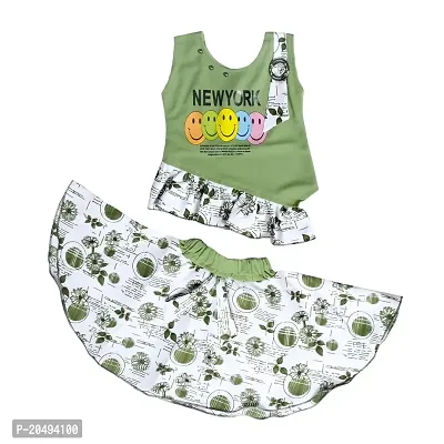 AS LIFE FASHION Cotton Blend Casual Smiley Printed Skirt Top Set for Girls