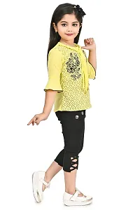 AS LIFE FASHION Crepe Casual Printed Top and Pant Set for Girls Kids (Golap)-thumb3