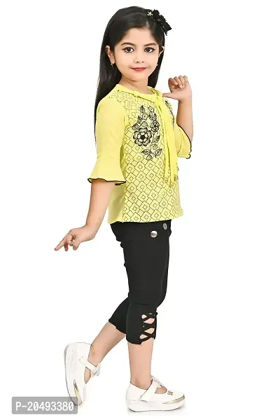 AS LIFE FASHION Crepe Casual Printed Top and Pant Set for Girls Kids (Golap)-thumb4