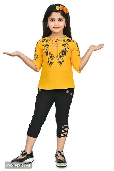 AS LIFE FASHION Crepe Casual Printed Top and Pant Set for Girls Kids-thumb0