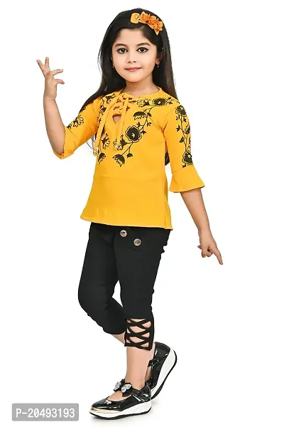 AS LIFE FASHION Crepe Casual Printed Top and Pant Set for Girls Kids-thumb5