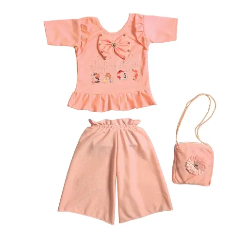 AS LIFE FASHION Cotton Blend Casual Love Top and Short Set With Cute Hand Bag for Girls