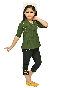 AS LIFE FASHION Crepe Casual Solid Top and Pant Set for Girls Kids-thumb1