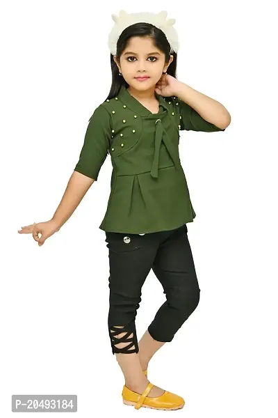 AS LIFE FASHION Crepe Casual Solid Top and Pant Set for Girls Kids-thumb2
