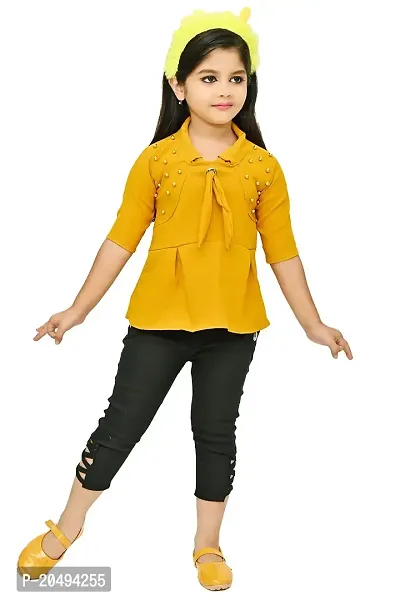 AS LIFE FASHION Rayon Casual Solid 3/4 Sleeves Top and Pant Set for Girls