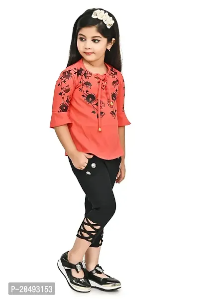 AS LIFE FASHION Crepe Casual Printed Top and Pant Set for Girls Kids-thumb3