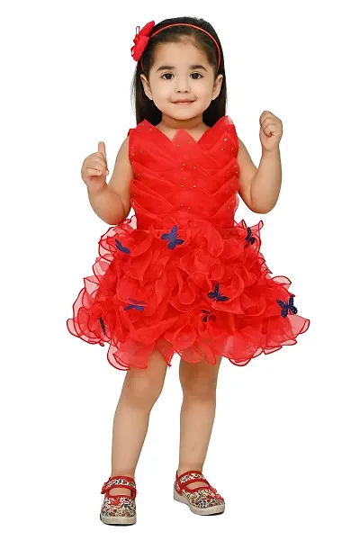 AS Life Fashion Tissue Casual Solid Mini Butterfly Frock Dress for Girls