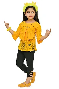 AS LIFE FASHION Rayon Casual Floral Printed Frill Sleeves Top and Pant Set Set for Girls-thumb2