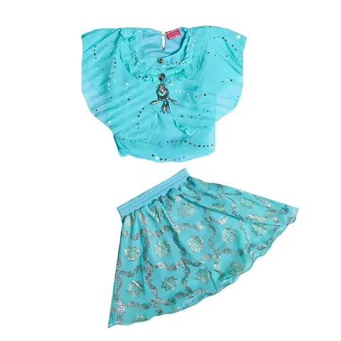 AS LIFE FASHION Cotton Blend Casual Solid Skirt and Top Set for Girls
