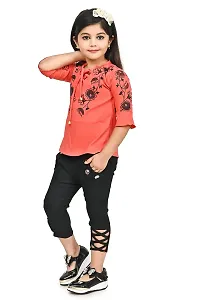 AS LIFE FASHION Crepe Casual Printed Top and Pant Set for Girls Kids-thumb3