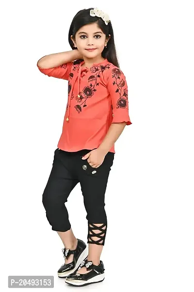 AS LIFE FASHION Crepe Casual Printed Top and Pant Set for Girls Kids-thumb4