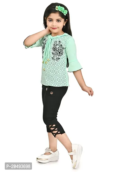 AS LIFE FASHION Crepe Casual Printed Top and Pant Set for Girls Kids (Golap)-thumb5