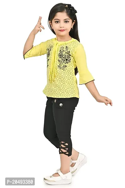 AS LIFE FASHION Crepe Casual Printed Top and Pant Set for Girls Kids (Golap)-thumb0