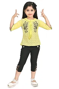 AS LIFE FASHION Crepe Casual Printed Top and Pant Set for Girls Kids (Golap)-thumb4