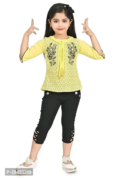 AS LIFE FASHION Crepe Casual Printed Top and Pant Set for Girls Kids (Golap)-thumb5