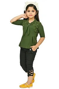 AS LIFE FASHION Crepe Casual Solid Top and Pant Set for Girls Kids-thumb2