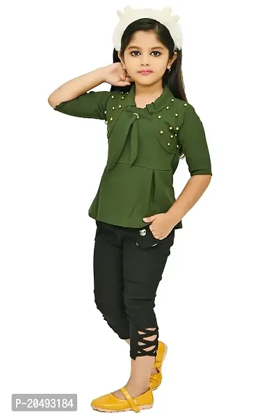 AS LIFE FASHION Crepe Casual Solid Top and Pant Set for Girls Kids-thumb3