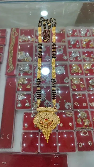 Brilliant Design Sparkling Design Thee Line Gold Plated Mangalsutra/Black Beads,Tanmayiya/shortmangalsutra/ For Women