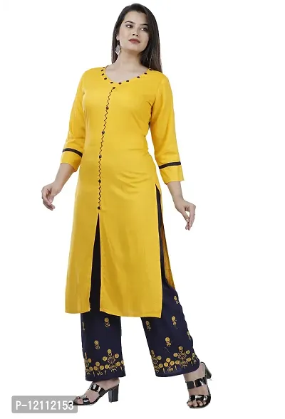 Attractive Yellow Embellished Kurta and Palazzo Set For Women