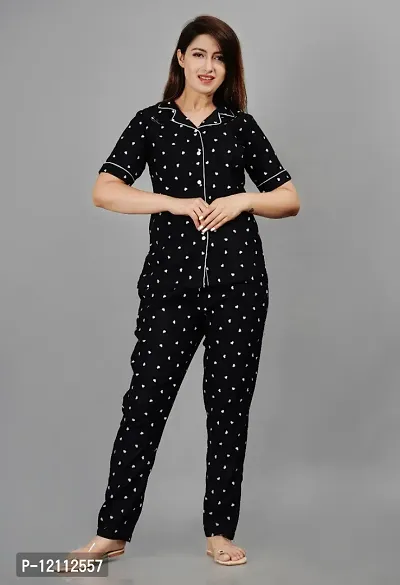 Elegant Black Rayon Printed Night Suits For Women-thumb0