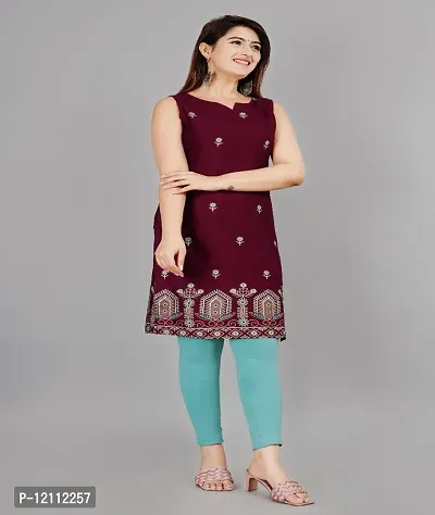 Stylish Maroon Cotton Blend A-Line Kurta For Women