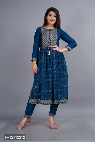 Attractive Blue Embroidered Kurta and Palazzo Set For Women-thumb0