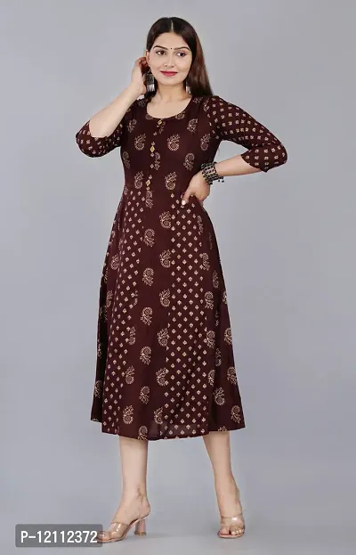 Stylish Brown Cotton Blend A-Line Kurta For Women-thumb3