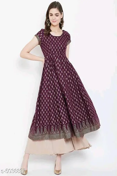 Gold Printed Cotton Festive Wear Anarkali Kurtas