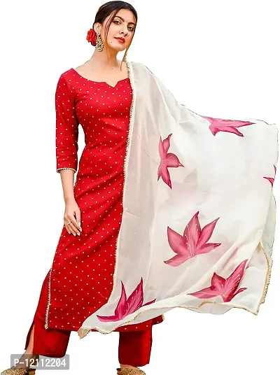 Attractive Red Polka Print Kurta and Palazzo Set For Women