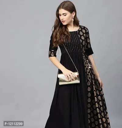 Stylish Black Viscose Rayon Anarkali Kurta For Women-thumb2