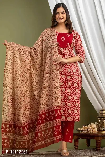 Attractive Red Floral Print Kurta and Palazzo Set For Women-thumb0