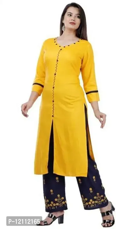 Attractive Yellow Solid Kurta and Palazzo Set For Women-thumb0