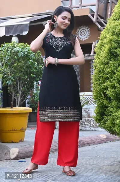 Stylish Black Viscose Rayon A-Line Kurta For Women-thumb0