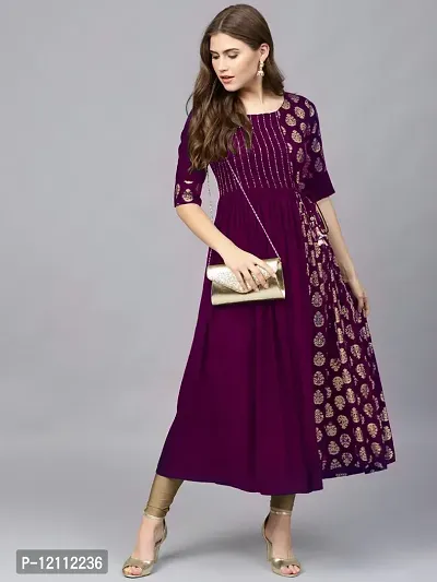 Stylish Purple Viscose Rayon Anarkali Kurta For Women