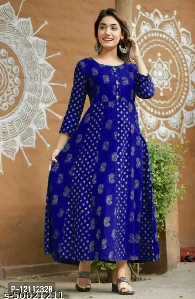 Stylish Blue Cotton Blend Anarkali Kurta For Women-thumb0