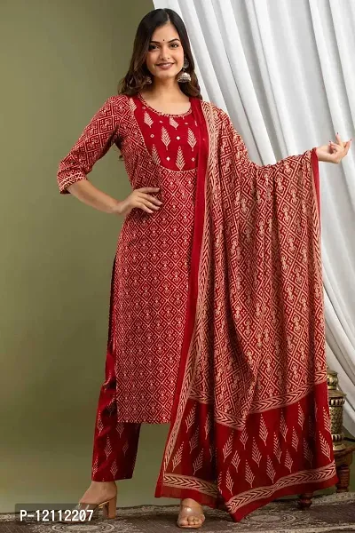 Attractive Red Floral Print Kurta and Palazzo Set For Women