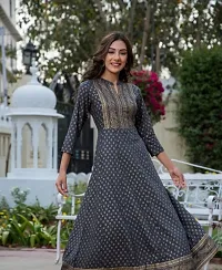 Stylish Grey Viscose Rayon Anarkali Kurta For Women-thumb1