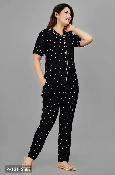 Elegant Black Rayon Printed Night Suits For Women-thumb3