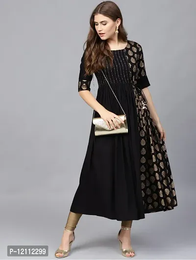 Stylish Black Viscose Rayon Anarkali Kurta For Women-thumb0