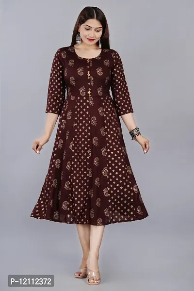 Stylish Brown Cotton Blend A-Line Kurta For Women-thumb0