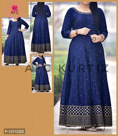 Stylish Blue Viscose Rayon Anarkali Kurta For Women-thumb0