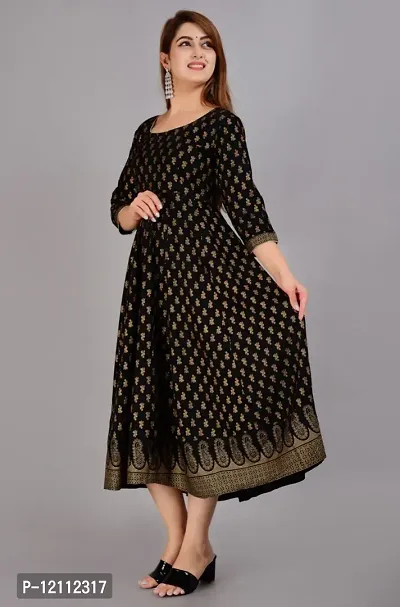 Stylish Black Viscose Rayon Anarkali Kurta For Women-thumb0