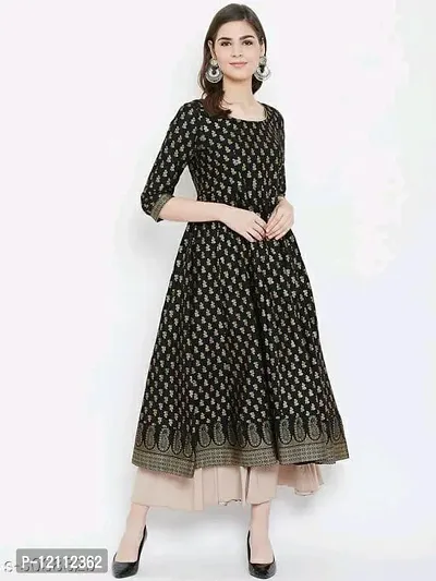 Stylish Black Viscose Rayon Anarkali Kurta For Women-thumb0