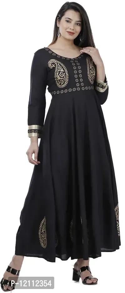 Stylish Black Viscose Rayon Anarkali Kurta For Women