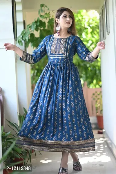 Stylish Blue Viscose Rayon Anarkali Kurta For Women-thumb0