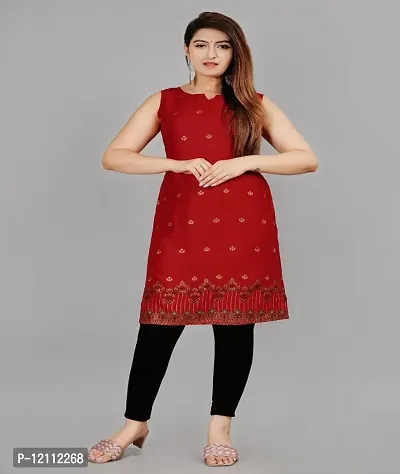 Stylish Red Cotton Blend A-Line Kurta For Women-thumb0